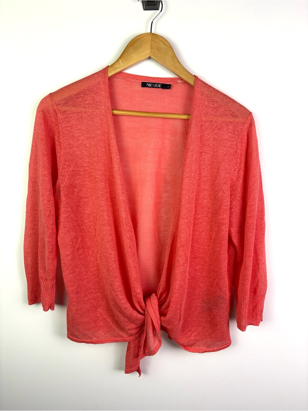 NIC+ZOE linen blend Coral Tie-Front Open Cardigan size L